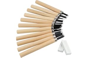 DBTW Zestaw 12 dłut do rzeźbienia w drewnie ze stali manganowej, dla majsterkowiczów, profesjonalne dłuto do drewna, narzędzie do rzeźbienia stolarskiego z 2 kamieniami szlifierskimi, dłuto do grawerowania