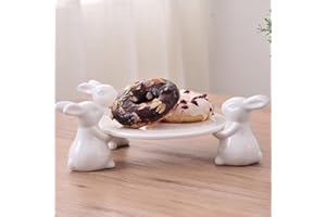 BINOSTER Talerz ceramiczny z królikiem królika, naczynia na desery, jedzenie, stojak na ciasto, zastawa stołowa, prezent dla miłośników naczyń kuchennych, ślub, Dzień Matki, Wielkanoc, 3 króliki
