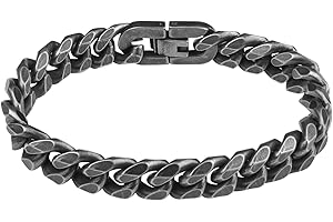 flintronic Bransoletka męska ze stali nierdzewnej, łańcuszek pancerka dla mężczyzn/chłopców, ciężkie ogniwa, bransoletka hip hop, raper, modna biżuteria, szerokość 10 mm / długość 21 cm, 21 cm, Stal nierdzewna