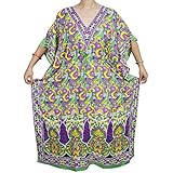 Indiatrendzs Women Kaftan Dress Light Viscose Printed Kimono Loose Dress / Long Maxi Nighty(Chest 56)