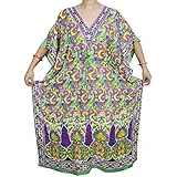 Indiatrendzs Women Kaftan Dress Light Viscose Printed Kimono Loose Dress / Long Maxi Nighty(Chest 56)