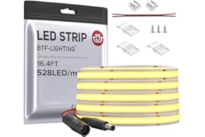 BTF-LIGHTING FCOB Flexibel Hohe Dichte LED Streifen 5M 528LEDs Naturweiß 14W/M 12V Dimmbar Verformbar FOB COB LED Licht Band für Schlafzimmer Küche Raum Innendekoration(Nur Streifen)