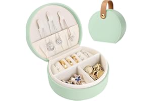 BELICOO Mini Jewelry Box Organiser, Travel Jewelry Box for Women Small PU Leather Jewellery Storage Case with Zipper Portable Jewelry Gift Box for Rings Earrings Necklace for Women Girl - Bright Green
