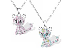 MIRKUZI Ketten für Mädchen 2 Stück, Halsketten mit süßen Katzenanhängern, Weihnachts- und Geburtstagsgeschenke für Kinder, Mädchen, Frauen, Damen