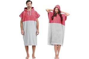 DXDYDZ Unisex Changing Robe Towel with Hooded Poncho Bath Towel Lightweight Short Sleeve Changing Towel for Beach Swimming Surfing Women Men Adults Teenagers Bathrobe One Size Fit All (Blue Grey)