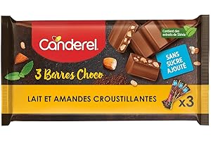 CANDEREL SUGARLY CANDEREL – Barres Choco - Chocolat au lait et amandes croustillantes - sans sucre ajouté | 3 X 27g