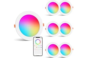 SIKSOG Smart LED Einbaustrahler Flach 12W LED Spots 230V, Kaltweiß 5000K + RGB Farbwechsel Dimmbare über Bluetooth, Farbwechsel Deckenleuchte für Wohnzimmer, Schlafzimmer, Küche (6 Stück）