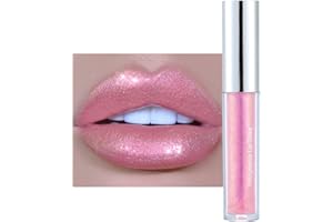 GEEWHILE Metallic Lipstick Pink Lip Gloss Glitter Lipgloss Non-Stick Cup Lipstick Pink Long-Lasting Lip Gloss, Pink Liquid Lipgloss for Shiny And Sparkle (#04)