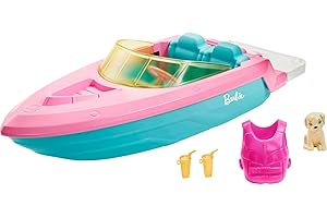 Barbie Motoscafo con Cucciolo e Accessori a Tema, Giocattolo per Bambini 3+Anni,GRG29