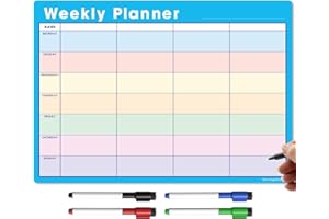 THE MAGNET SHOP TMS A3 Magnetic Weekly Planner and Organiser – Fully Customisable Whiteboard for Family or Business Tasks and Meal Planning - with 4 Free Magnetic Dry Wipe Pen (Blue - Multi-Coloured, A3)