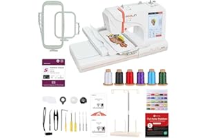 POOLIN EOC05 Embroidery Machine 100x235 mm Embroidery Area, Computerized 18cm LCD Touchscreen, Letter Embroidery & Combination Embroidery, Includes All Accessories Supplies and Training for Beginners