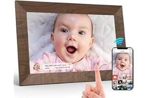 AILRINNI Marco de Fotos Digital USB - IPS 10,1 Pulgadas Alta Definición Marco Digitales 1280x800, Soporte de Foto/Música/Video, Rotación Automátic, con Control Remoto/Reloj/Calendario (Marrón)