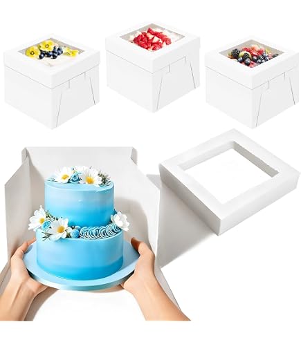 25 Scatole Per Torte Bianche Con Manico – Contenitori In Plastica Trasparenti 12,7x12,7x15,2 Cm – Vassoi Inclusi Per Mini Torte, Compleanni, Matrimoni E Feste - 2