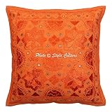 Indio Mirror Bordado algodón Arrojar la Almohada Cubrir Naranja 16x16 Star...