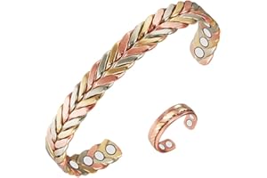 ‎YINOX 2 Pcs 99.9% Pure Copper Braided Magnetic Bracelet with Rings Set for Women and Women Arthritis Pain Relief with 8+4 Magnets Adjustable Length