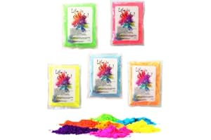 h2i – Polveri coloranti neon UV, fluorescenti, 5 bustine da 70 g l’una, totale di 350 g, ideali per feste e foto