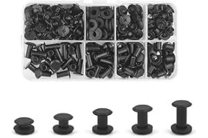 CANGCANG 100 Sets Chicago Screws, M5*4/6/8/10/12mmScrew Rivets for Leather,Binding Screw Set,Flat Belt Screw, Brass Screws,Metal Replacement Rivets for Book Bag