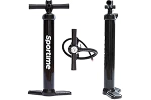 ‎SPORTIME Sportime SUP Pumpe | Double Action Doppelhubpumpe für SUP-Boards, Boote und Kajaks | Integriertes Manometer | Aus robustem PVC mit Alukolben | LxB 63x30 cm | 800 g | Schwarz