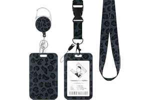 Fycyko Porte Badge avec Ruban Enrouleur, Porte Badge Tour de Cou Motif Léopard avec Ruban Gris, Porte-carte d'Identité pour Étudiants​,Femme Infirmiere Accessoires-Motif Léopard Gris