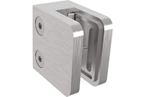 Sellon24® - Supporto per vetro in acciaio inox V2A, morsetto quadrato da 30 x 30 cm, Mod29, vetro 4-8 mm, 42,4 mm/piatto (Mod29 piatto gomma 8 mm)