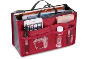 Tixiyu Damski wielofunkcyjny przenośny organizer na kosmetyki z podwójnym zamkiem błyskawicznym, przenośny organizer do torebki, wielofunkcyjny podróżny organizer do makijażu, kawowy