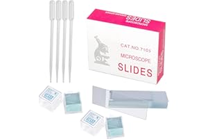AGHOER Paquete de 50 portaobjetos de microscopio prelimpiados, 100 cubreobjetos, cubreobjetos de microscopio con 4 goteros, para Estudios de Ciencias biológicas de Laboratorio