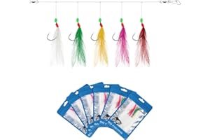 Luroad 6 Stück Makrelenfeder-Rigs mit 30 Haken, Vorgebundene Meeresangel-Montagen mit 5 lumineszierenden Federn - Bionische Fluginsekten-Köder für Makrelenangeln für Makrelen, Seelachse, Barsc