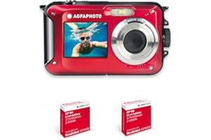 AgfaPhoto Realishot WP8000 - Appareil Photo Numérique Compact étanche - 2 Batteries + Dragonne Flottante Incluse- Rouge