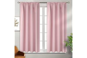 BGment Baby Pink Room Darkening Curtains for Short Window - Rod Pocket Thermal Insulated Blackout Curtains for Girl Bedroom, 42 x 45 Inch, 2 Panels