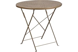 Flash Furniture Oia Commercial Grade 30" Round Indoor-Outdoor Steel Folding Patio Table, Alloy, Gold
