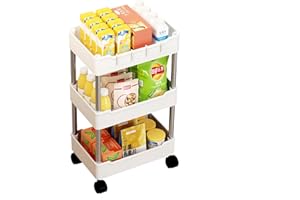 haipky Multipurpose Rolling Trolley, Removable Storage Organizer Rack Shelf With Wheels for Bathroom Bedroom Kitchen Laundry Fruit Vegetable Snack Sundries Cosmetics Toiletries (White 3 Tiers,Normal)