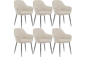 Klihome Dining Chair Set of 6, Wide Padded Velvet Chair with Back, Metal Legs, for Dining Room, Bedroom, Living Room, Dressing Table, Cream, K0016EZS-6-UK