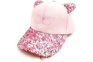 Fam and Pal I Girls Baseball Summer Cap I Two Adjustable Sizes I Kids Sunshade Hat I Pink Sequins I Kitty Face 1 Metal Rings 1 Brand Quality 1 Fits Ages 4-9 Years (52-55 cm) & 6-14 Years (54-58 cm) I