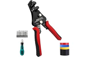 AOUZEA Pelacables Automático Profesional, 3-en-1 Pelacables/Cortador/Engarce Pelacables Electricista Metálico Multifunción Ajustable, Pelado de Cables Incluye Destornillador y 6 Cintas Aislantes