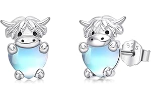 Midir&Etain Highland Cow Earrings 925 Sterling Silver Cute Animal Scottish Cow Earrings Jewellery Birthday Gifts for Women Girls Daughter