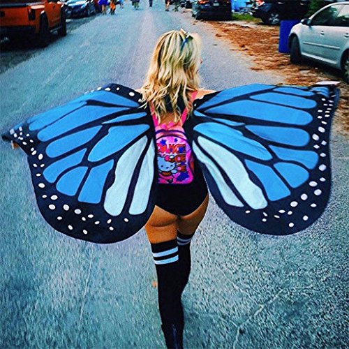 yipinco7285 147 x 65cm Butterfly Wings Fabric Shawl Scarf Ladies Dress Cape Costume (Blue)