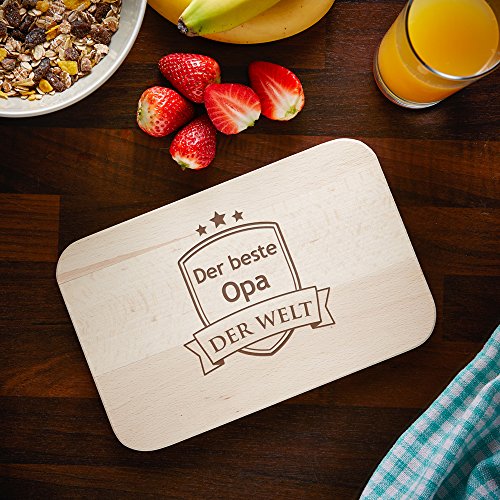 Frühstücksbrettchen – Schneidebrettchen mit Gravur und Wappen-Motiv – Der beste Opa der Welt – Standard – Brotbrett aus hellem Holz – Geschenkidee für Männer – Geburtstagsgeschenk - 3