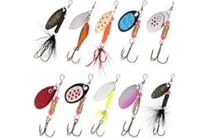 Gitua 10 Stück/Set Spinner Angelköder mit Drillinge Haken, Lebensechte Pailletten Kunstköder für Forelle, Barsch, Lachs, Hecht, Walleye