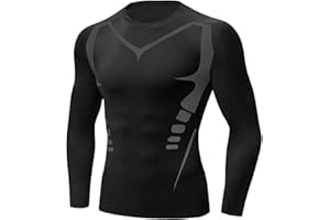 Terecey Camiseta de Compresión de Manga Larga para Hombre, Camiseta Deportiva de Hombre Transpirable, Ropa Running Hombres Camisa de Compresión Cuello Redondo M-3XL