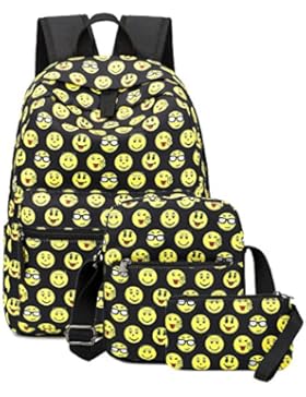 Tibes netter Schulrucksack lustiger emoji Rucksack für Mädchen/Damen 3 Stück set Kinder Rucksäcke