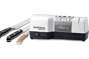 Chef's Choice Hybrid Diamond Hone Messer kombiniert elektrisches und manuelles Schärfen für gerade und gezackte 20-Grad-Messer, 3-stufig, weiß
