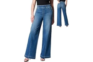 mimika Jean à Enfiler Jambe Large | Jeans à Jambes Larges Classiques rehaussant Les Fesses Confortables,Jeans à Porter au Quotidien pour Filles, pour Les fêtes, la Plage, Les Vacances, Les