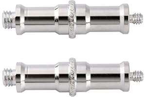 PYXEL STUDIO 2 Pieces Metal Standard 1/4 to 3/8 inch Male Convertor Threaded Screw Spigot Stud Adapter for Photo Studio Light Stand, Hot shoe Cold Shoe Adapter, Ball Head, Lighting, Silver