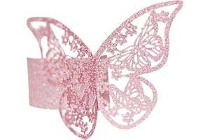 Servettringar i papper, servettringar rosa, 50 stycken 3D-bling, fjärilsservetter, spännen, hållare, bordsdekoration för bröllop, fest, Ramadan, bankett