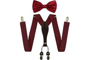 HANERDUN Elegante da Uomo Set di Bretelle Papillon Elastico a Forma di Y e Regolabile 4 Clip Metalliche Molto Resistenti per Uomini Fino a 2m di Altezza