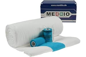 MADDMA Mullwatterolle 40x500cm + 12 Haftbandagen 10cm hellblau Hufverband Verbandwatte