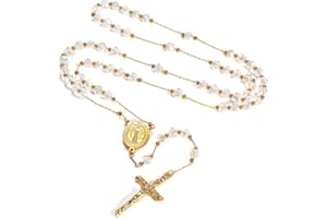FaithHeart Różaniec z koralikami, katolicki naszyjnik dla kobiet, Święty Krzysztof, Michał, Maryja, wisiorek, krzyż ze stali nierdzewnej, bardzo długi łańcuszek, amulet chrześcijański (6