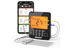 UZONE Termometro per carne senza fili,Termometro da barbecue digitale Termometro da cucina intelligente con 4 sonde per fumatori Barbecue grigliato Cucina per forno, Supporto iOS e Android