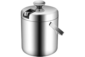 FROPIJ Premium Eiswürfelbehälter mit Deckel - Edelstahl Eiskübel 1,3L Doppelwandig Isoliert, inkl Sieb & Eiszange - Eisbehälter Eiswürfel Eiseimer für Bar, Party & Haus