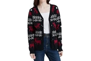 AVACOO Damen Strickjacke Weihnachten Cardigan Rentier Weihnachtspullover Lustig Kuschelig Langarm Feinstrickjacke Schneemann